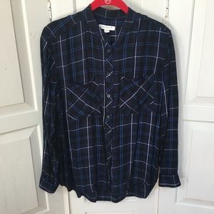 Beachlunchlounge  Blue and Black Plaid Shirt